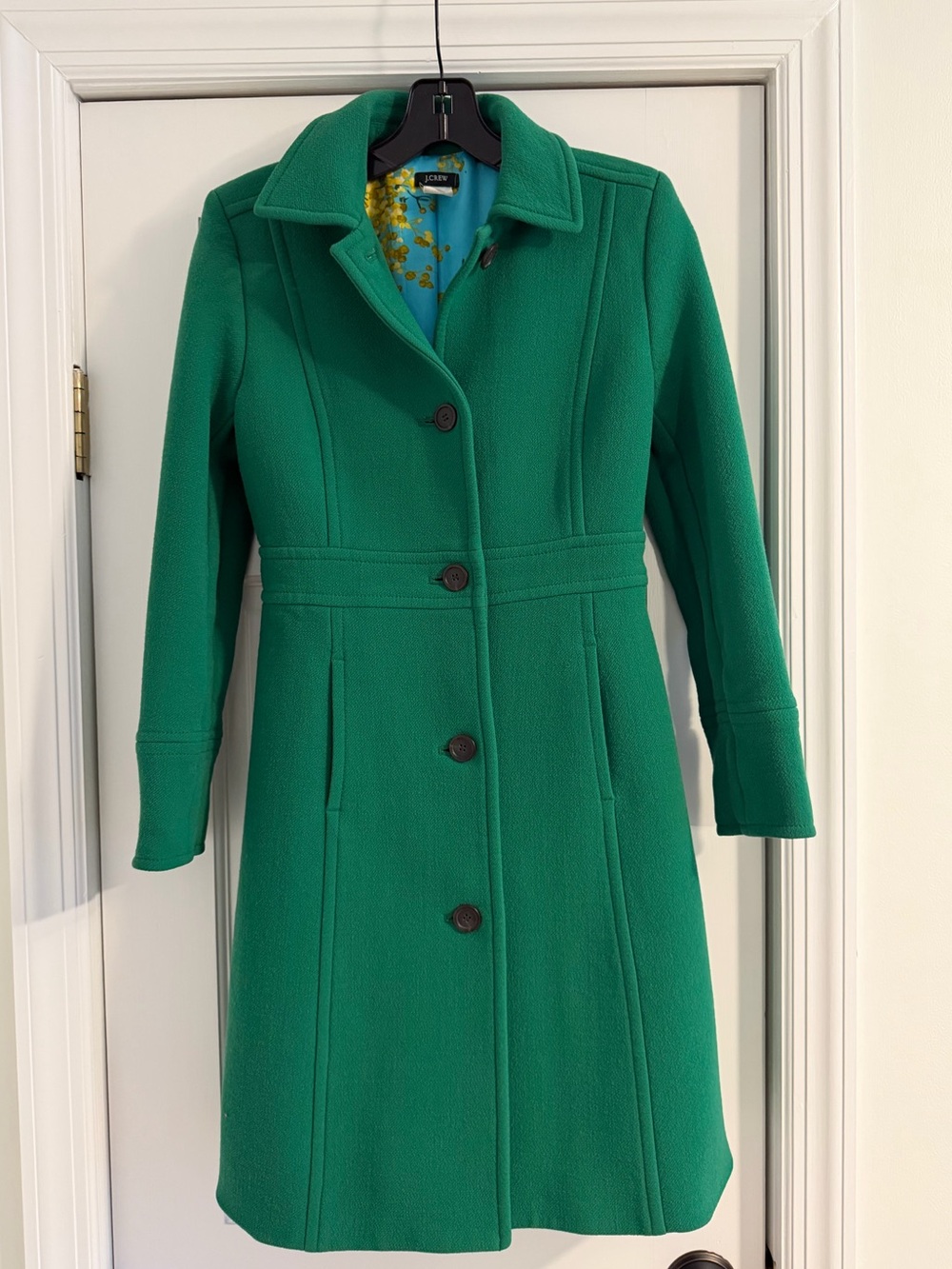 J. Crew Emerald Green Single-Breasted Wool Trench Coat